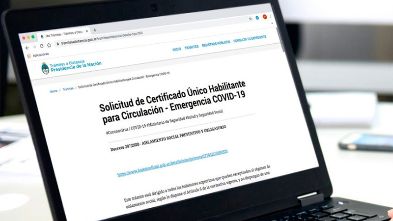 El gobierno nacional dispuso un certificado único para circular durante la cuarentena.