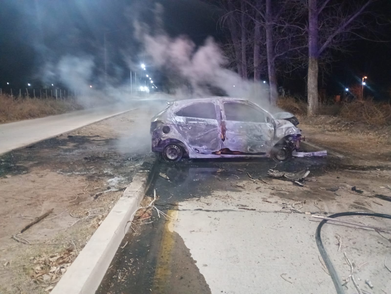 Tragedia en San Martín: un hombre murió tras chocar contra un árbol e incendiarse su auto